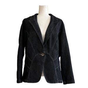 Ashley Stewart Blazer Button Front Denim Contrast Stitch Plus Jacket Size 14W